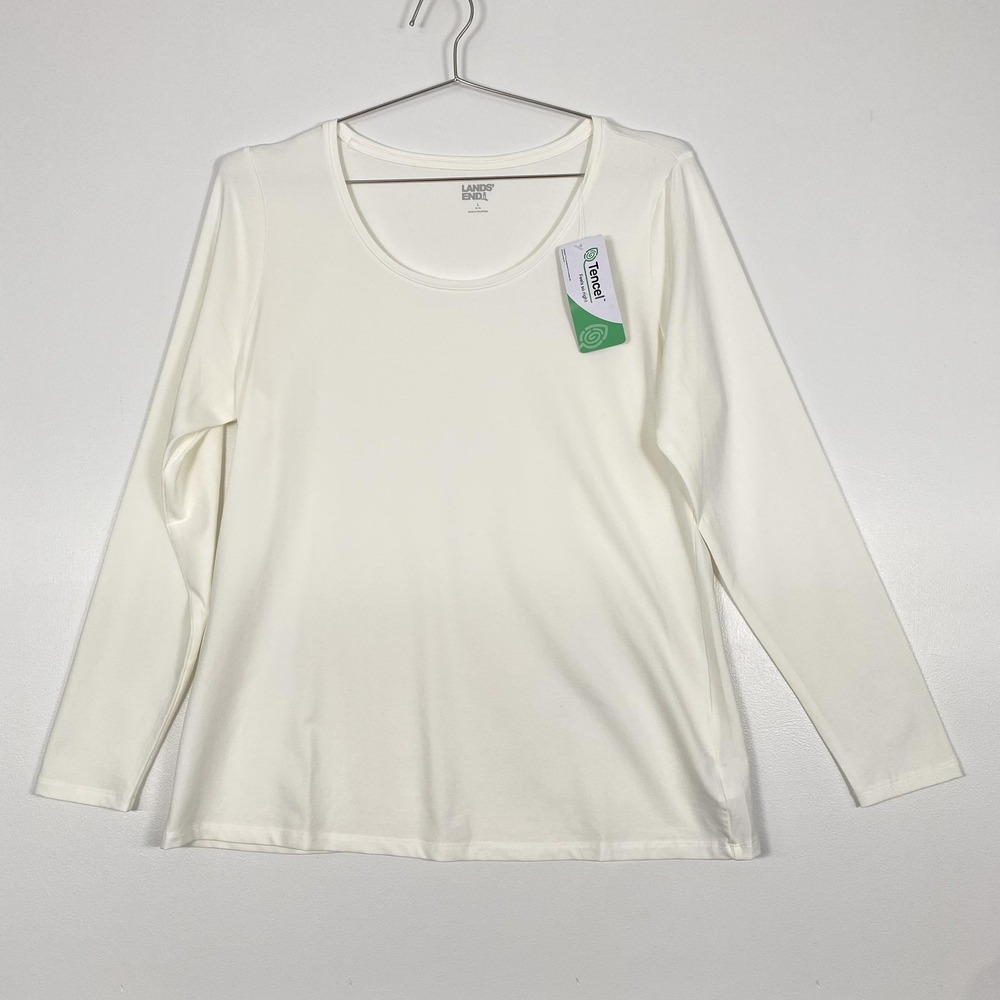 NWT Lands' End Shirt Womens Large White Long Sleeve Scoop Neck Stretch Tee